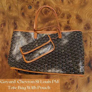 Goyard Chevron St Louis PM Tote Bag with Pouch